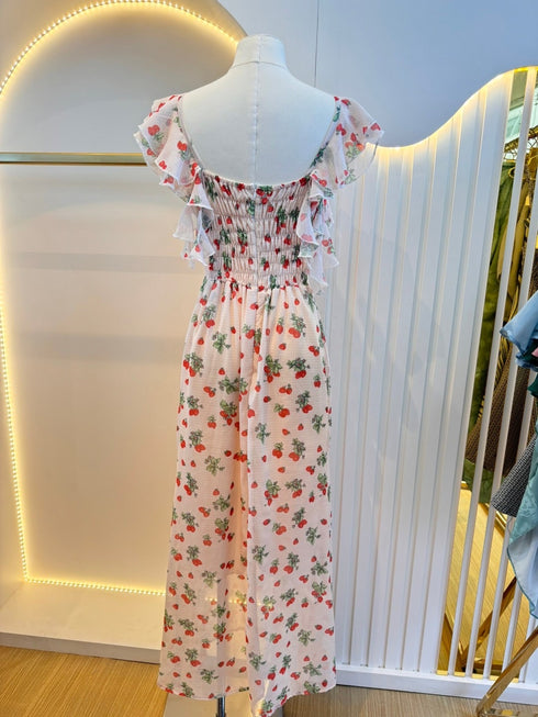 Printed Sleeveless Frills Straps Long Dresses